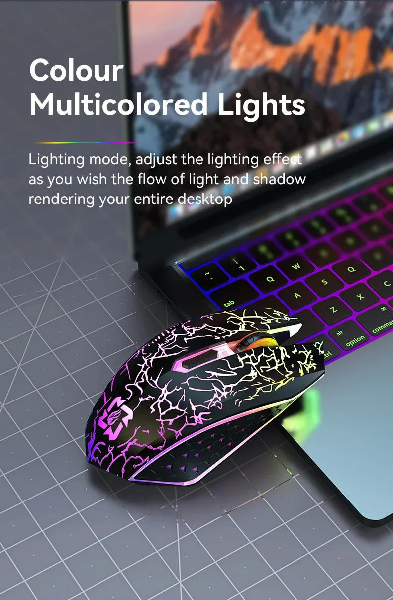 RGB Gaming Mouse Wireless Bluetooth 5.2 Mouse 1600DPI Ergonomic Silent 6 Button Rechargeable Mouse for PC MacBook Gaming & Office