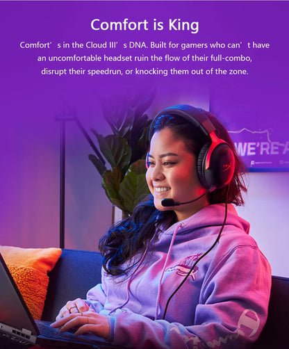 HyperX Cloud III Wired Gaming Headset with DTS X Spatial Audio, 53mm Drivers, Noise Cancelling Mic – USB & 3.5mm Gaming Headphones for PC, PS5, Xbox, Switch