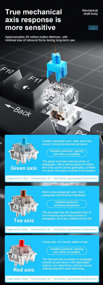 AULA F3001 Mechanical Keyboard Bluetooth Wireless Three Mode Metal Panel Two-color Injection Molding Cool Backlight Effect 87Key