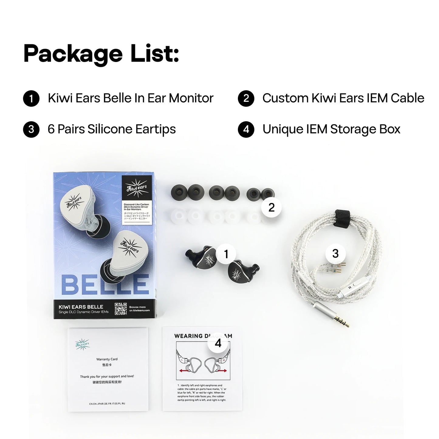 Linsoul Kiwi Ears Belle HiFi IEM Earphones 10mm DLC Dynamic Driver Wired In-Ear Monitors with Premium Sound Signature
