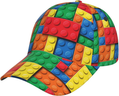 Casquette de baseball imprimée « Building Block » ludique pour femmes et hommes, casquette ajustable à fermeture à pression, casquette de baseball tendance à paillettes