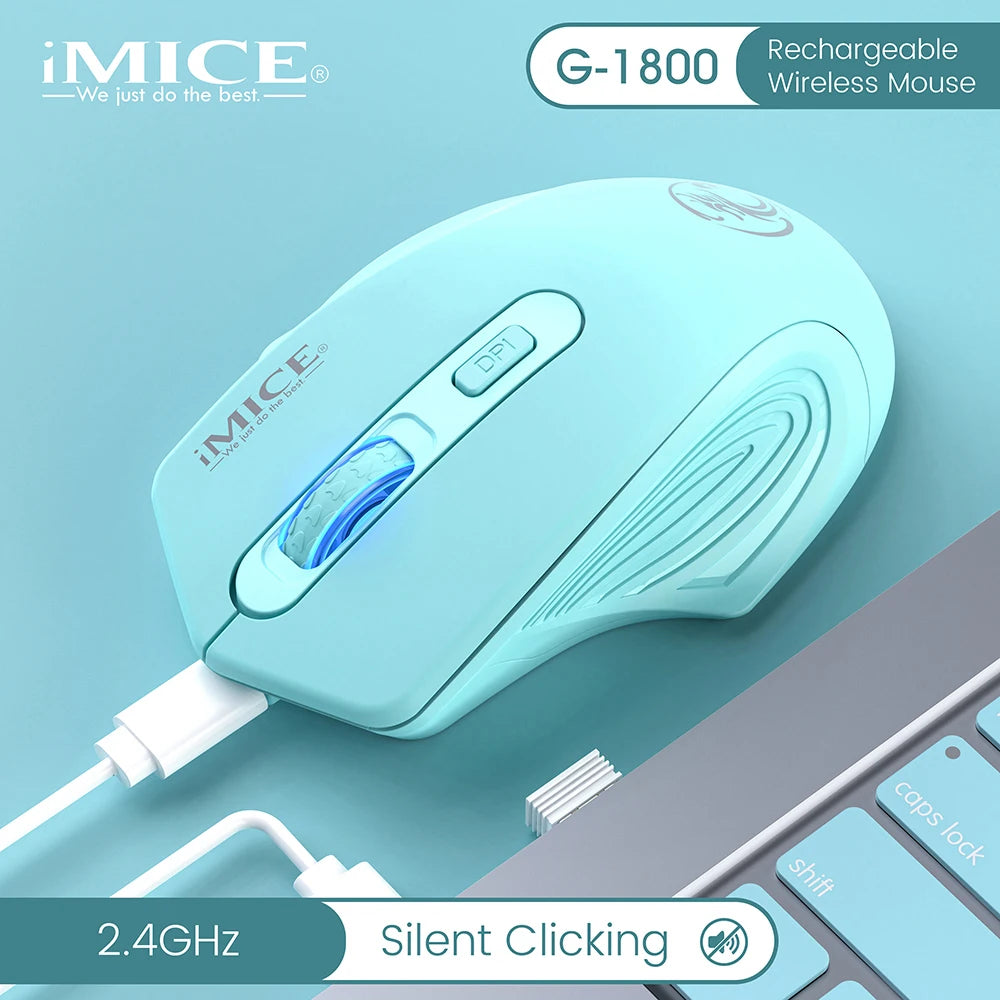iMice Silent Rechargeable Wireless Mouse 2.4GHz, 1600 DPI Adjustable Wireless Mouse for PC, Laptop & Office, Quiet Click Ergonomic Computer Mouse