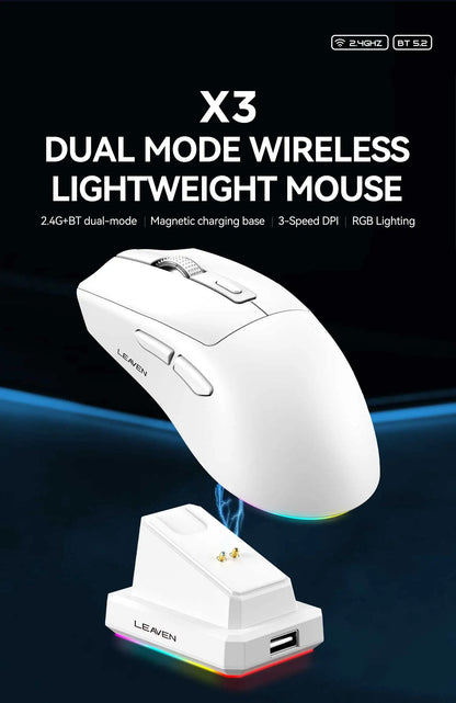 X3 Wireless Bluetooth Mouse Dual-Mode 2.4G Gaming Mouse, Rechargeable RGB Wireless Bluetooth Mouse with Adjustable DPI, Lightweight Ergonomic Mouse