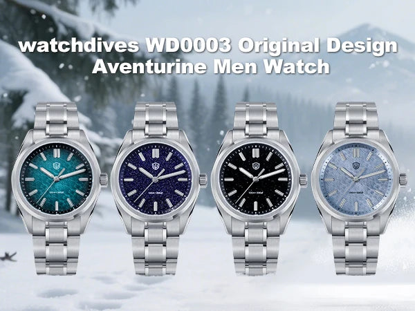 Watchdives New WD0003B Aventurine Dial Watch VH31 Quartz Movement Sapphire Crystal Luminous 100m Waterproof 36mm Vintage Watch