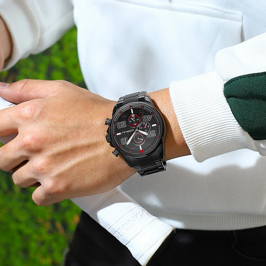 Pánské hodinky CRRJU – luxusní chronograf, velký ciferník, nerezová ocel, vodotěsné, s ukazatelem data