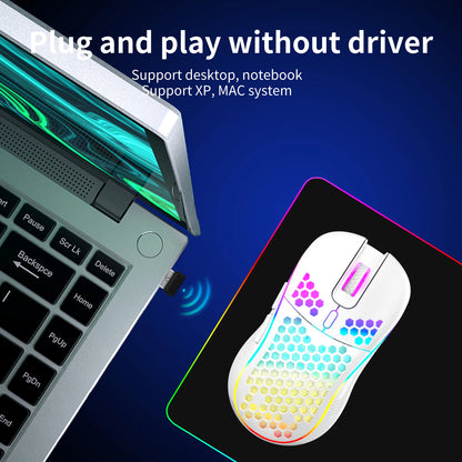Wireless Gaming Mouse RGB Rechargeable 2.4G USB Gaming Mouse with Honeycomb Design, Ergonomic Wireless Gaming Mouse, LED Lights, Drag-Free Paracord for PC & Laptop