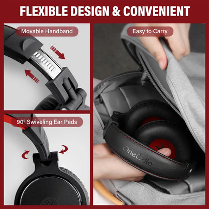 OneOdio Professional DJ Headphones Over-Ear Studio Monitor Headset with Microphone, HiFi Wired Bass Gaming Headphones for PC, Phone, PS4 & Xbox