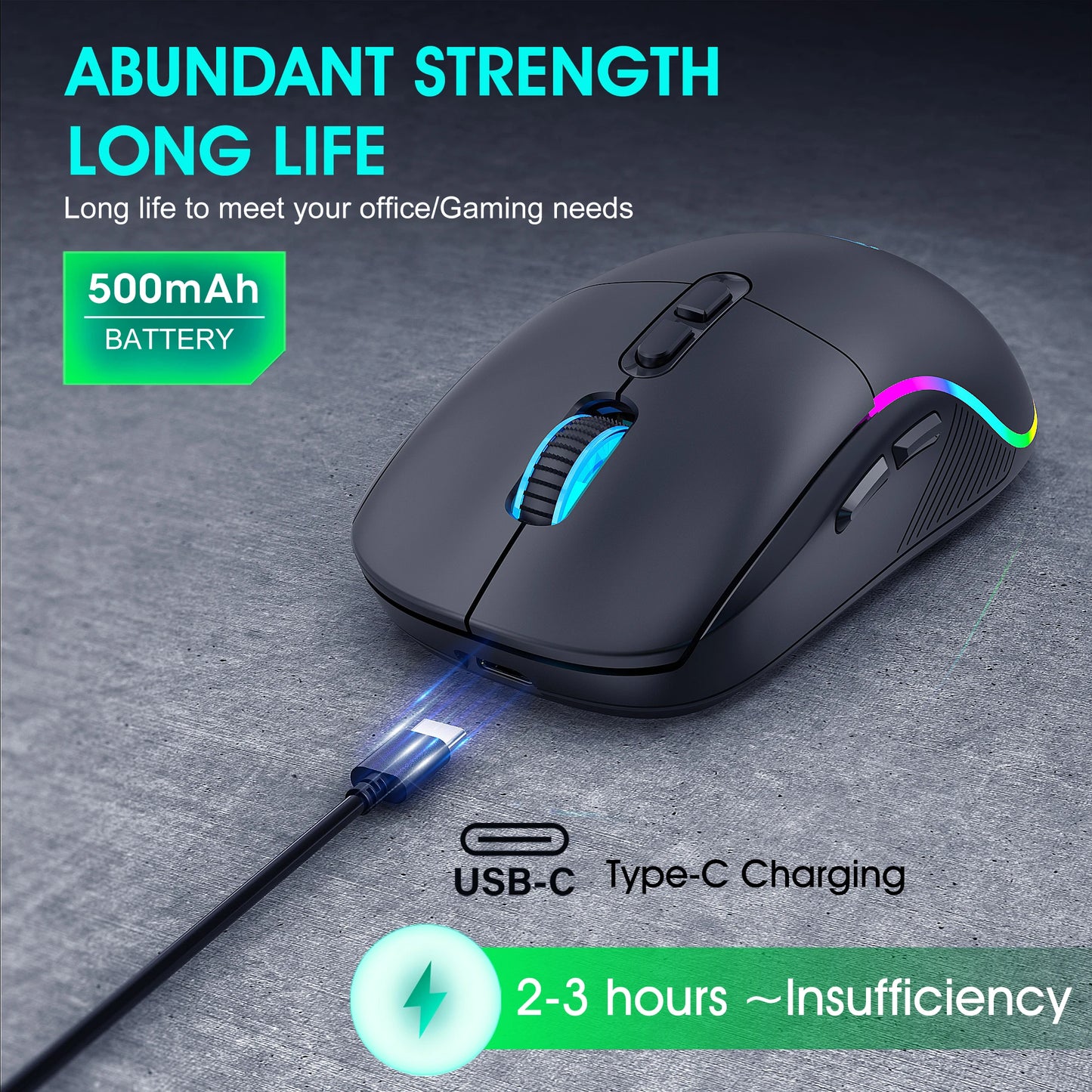 Tri-Mode Wireless Gaming Mouse with Bluetooth 2.4G & Wired Connection, 10000 DPI RGB Esports Mouse with 7 Buttons and Rechargeable Battery