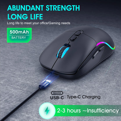 Tri-Mode Wireless Gaming Mouse with Bluetooth 2.4G & Wired Connection, 10000 DPI RGB Esports Mouse with 7 Buttons and Rechargeable Battery