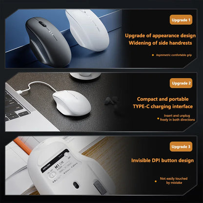 Inphic M1 2.4G Wireless Mouse Type-C Rechargeable Silent Ergonomic Mouse with Battery Level Display, Adjustable DPI Wireless Office Mouse for Laptop & PC