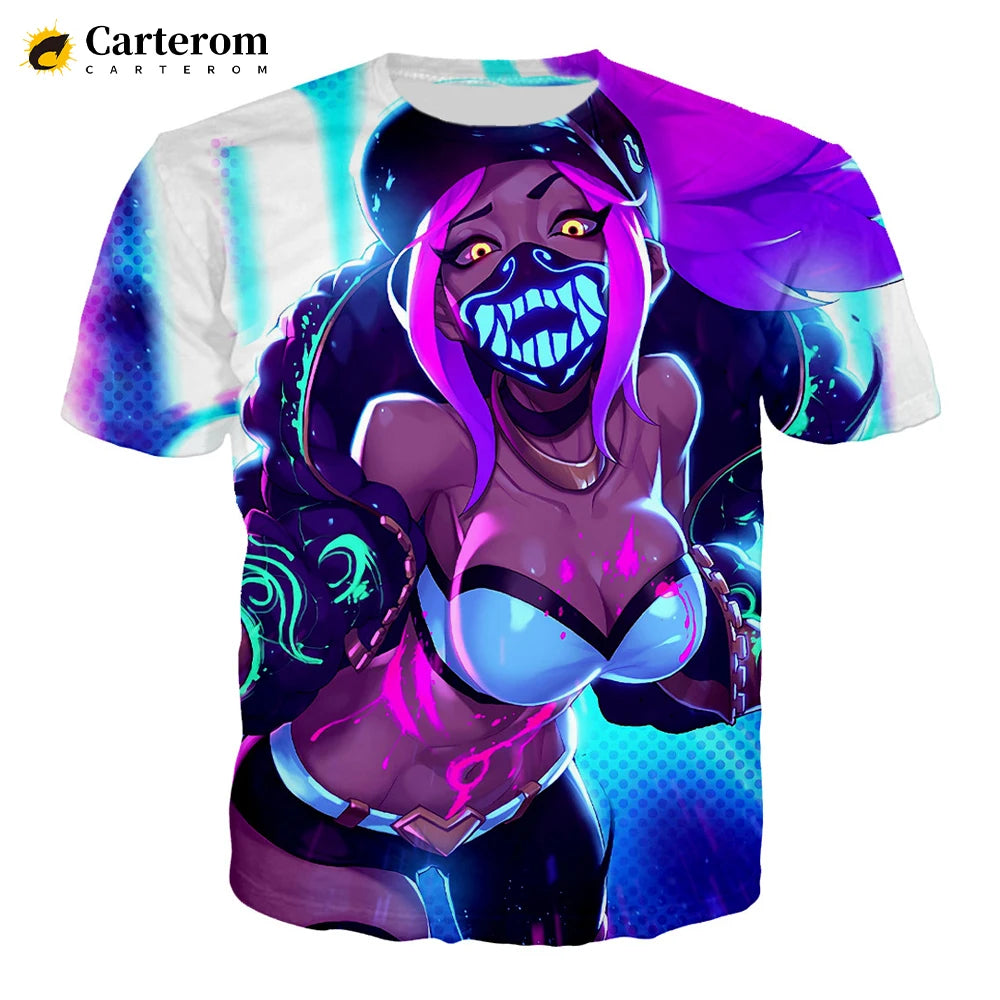 Sexy Akali 3D Print T-shirt League Of Legends T Shirt Men Women Fashion Casual Harajuku Style Tshirt Streetwear Cool Tops