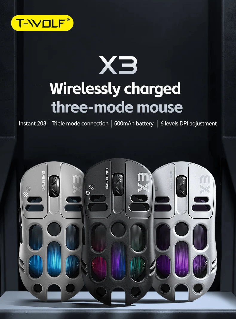 3-Mode Wireless Gaming Mouse with RGB Lighting, Lightweight Bluetooth Mouse, Rechargeable Esports Mouse for PC, Laptop & Gaming