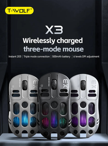 3-Mode Wireless Gaming Mouse with RGB Lighting, Lightweight Bluetooth Mouse, Rechargeable Esports Mouse for PC, Laptop & Gaming
