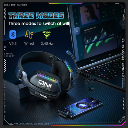 Auriculares gaming inalámbricos Onikuma GT808 RGB – Bluetooth 5.3, 2.4GHz y 3.5mm con micrófono