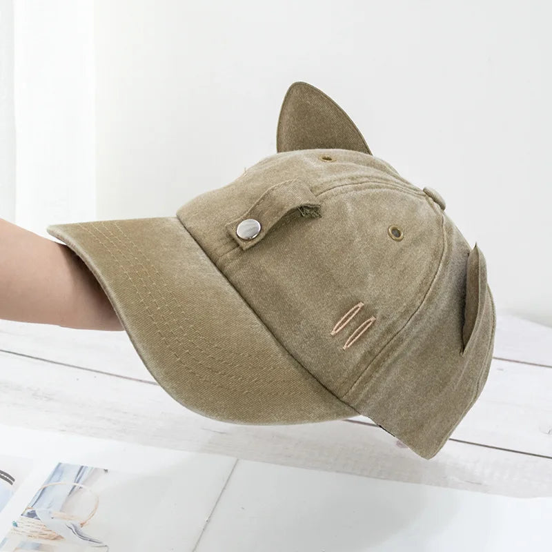 New Cat Ears Sunglasses Baseball Cap Y2K Cotton Washed Pilot Snapback Caps Gorras Women And Men Outdoor Sunshade Sun Hats Unisex