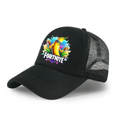 Детска бейзболна шапка Fortnite с принт в анимационен игрови стил, лятна дишаща мрежеста шапка с регулируема козирка, подарък за детски рожден ден