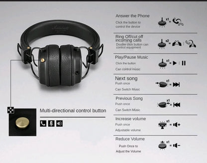 Marshall Major III Wireless Bluetooth Headphones with Deep Bass, Active Noise Cancelling, Foldable Over-Ear Wireless Headphones with Microphone