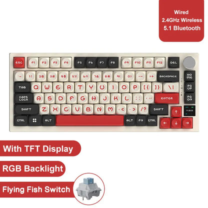 AJAZZ AK820 Pro Gaming Mechanical Keyboard 75% Wireless Bluetooth RGB Hot-Swappable Mechanical Keyboard with Volume Knob for PC, Mac & Laptop