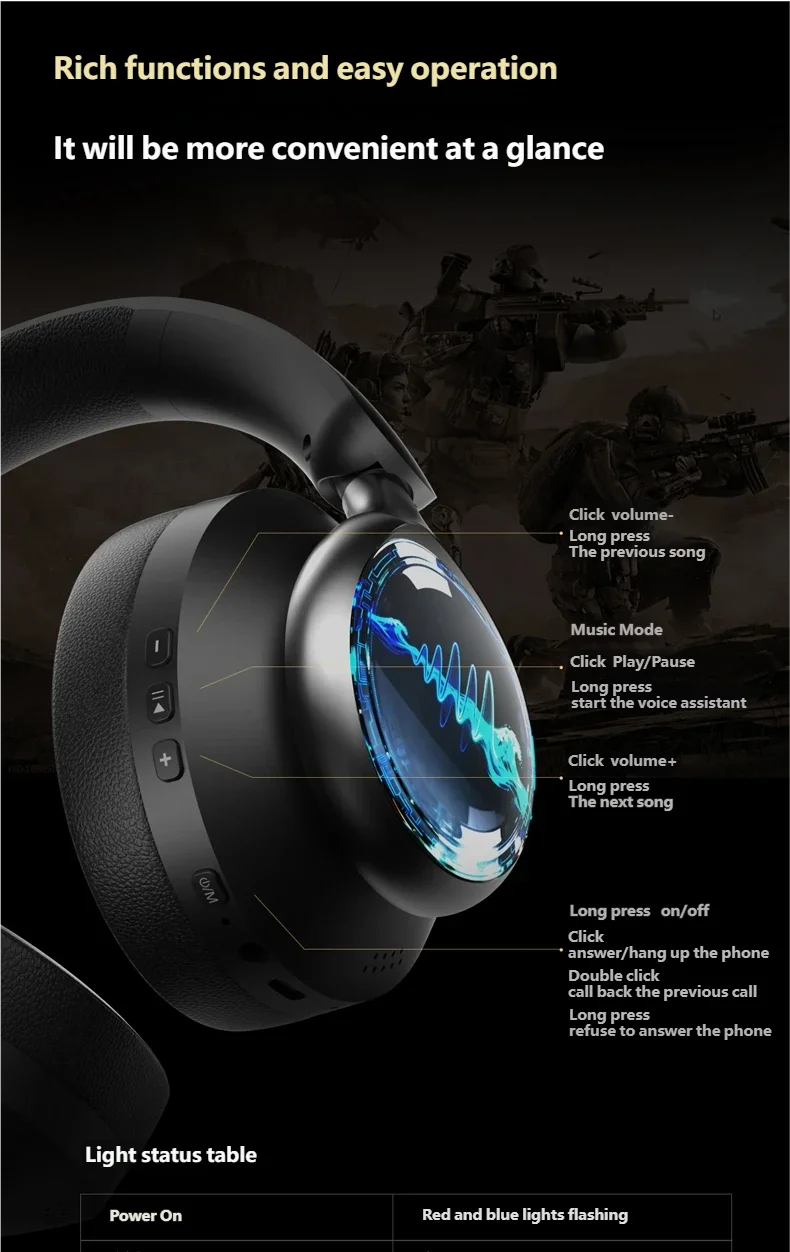 Acer OHR712 Wireless Bluetooth 6.0 Headphones, Foldable Over-Ear Bluetooth Headphones with Active Noise Cancellation, 360° Spatial Sound, HiFi Deep Bass Headset for Travel, Home & Office