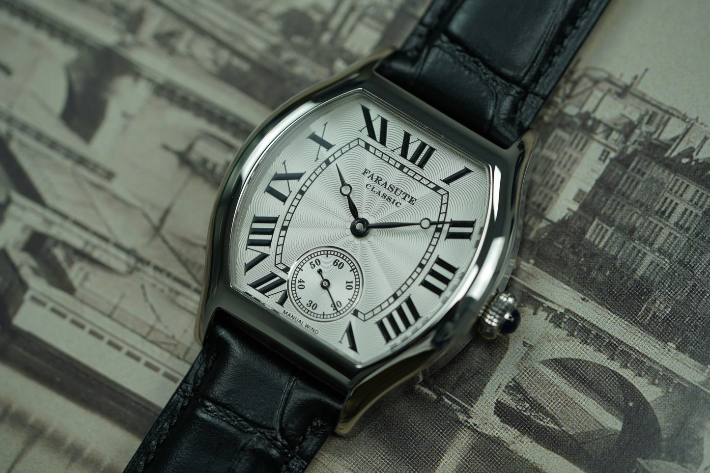 FARASUTE 36mm Retro Hangzhou Customized Manual Mechanical Movement Wristwatches Sapphire 5Bar Waterproof Watch Men reloj hombre
