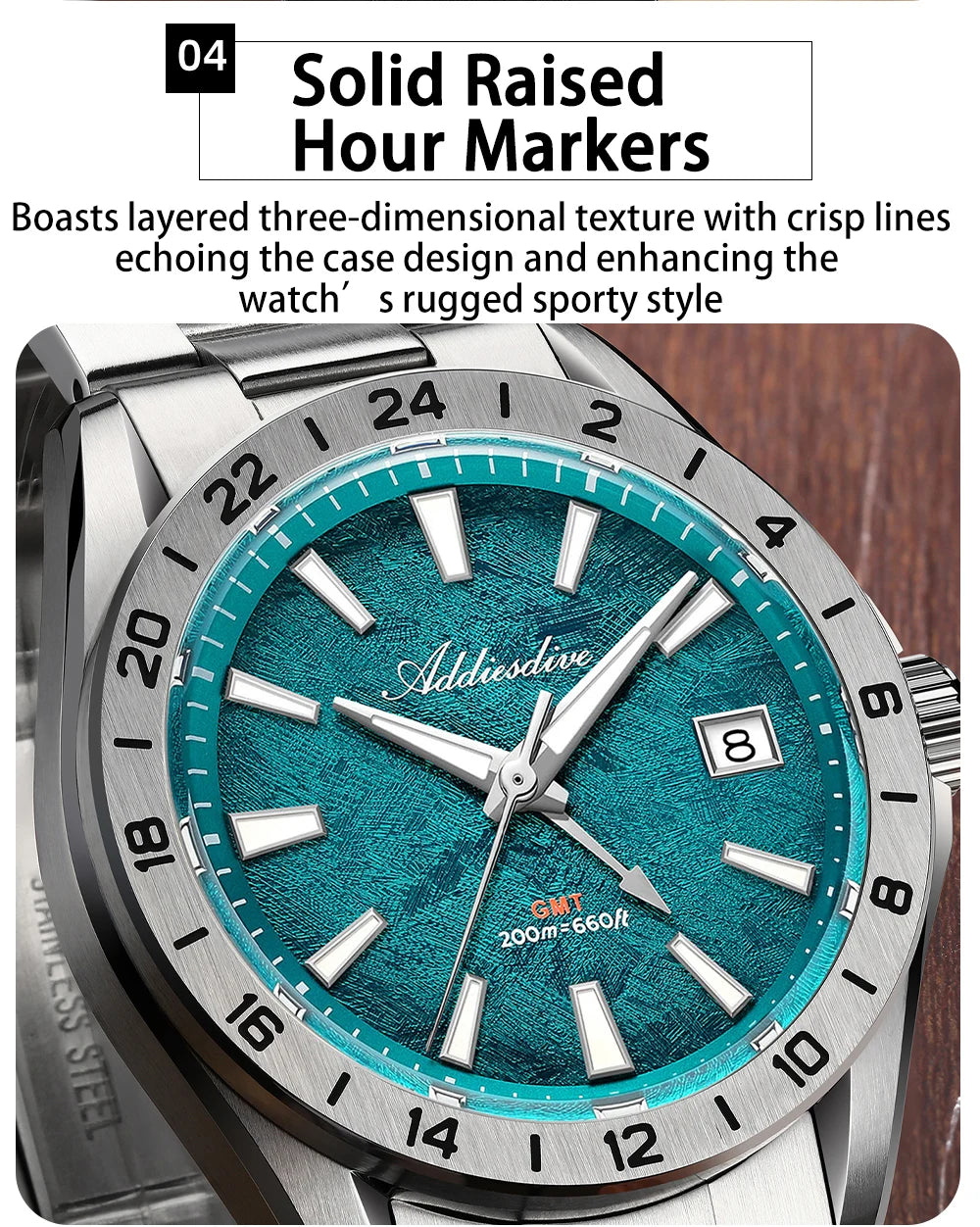 ADDIESDIVE GMT Men Quartz Watch Sapphire Crystal Swiss Ronda 515-24H Dual Time BGW9 Super Luminous 20Bar Waterproof Diver Watch