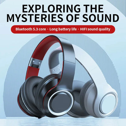 Shoumi Wireless Bluetooth 5.0 Headphones with Mic, TF Card MP3 Player, Deep Bass Over-Ear Gaming Headset with Display Screen