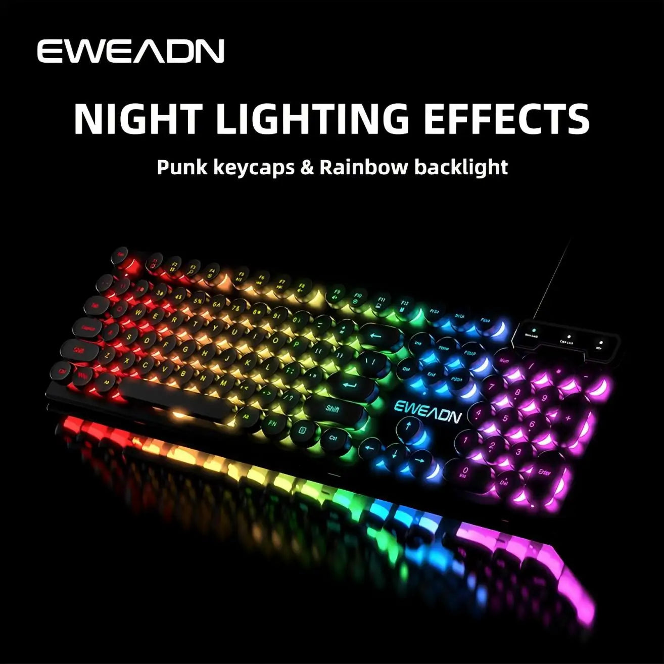 EWEADN GX330 Typewriter Gaming Keyboard 104 Keys Wired Retro Keyboard with RGB Backlit, Round Keycaps, USB Mechanical Style Keyboard for PC & Laptop