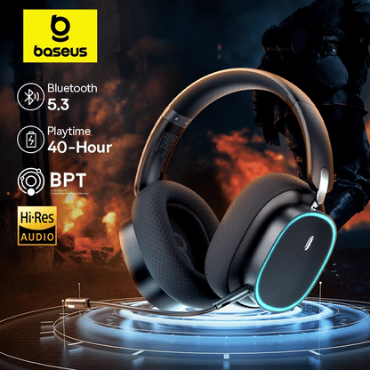 Baseus GH02 Gaming Wireless Headphones Bluetooth 5.3 Over-Ear Headset with Mic, 40mm Driver RGB Gaming Headphones, 2.4G Wireless Low Latency Headset