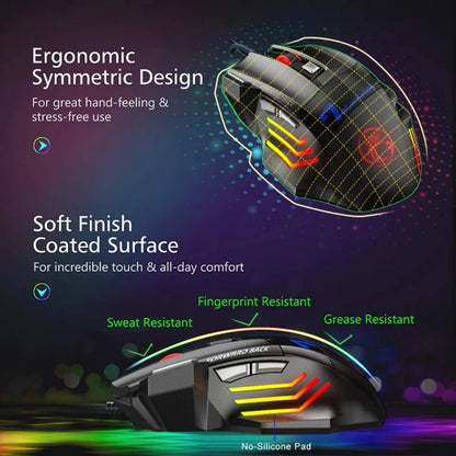 RGB Wired Gaming Mouse USB Ergonomic Gaming Mouse with 7 Buttons, 5500 DPI, Silent Click, RGB Backlit Wired Gaming Mouse for PC & Laptop