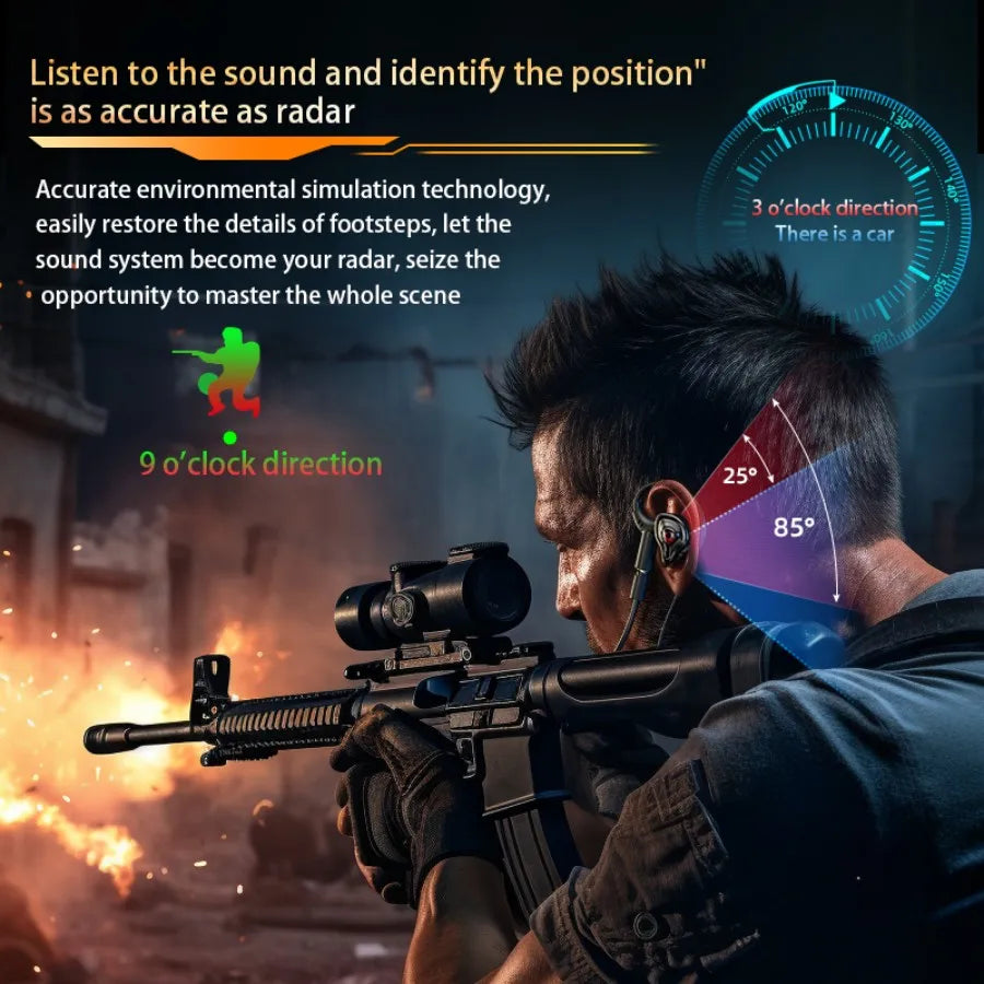 VAORLO 360° Surround Sound E-Sports Gaming Headset Wired Earphones with Dual Mic, HiFi Stereo Gaming Headphones, Type-C 3.5mm USB Low Latency PUBG Gaming Earbuds