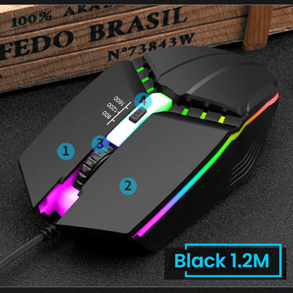 Drôtová USB herná myš RGB BackLight Mute s LED podsvietením, 1600DPI, pre stolný PC, notebook, domácnosť a kanceláriu