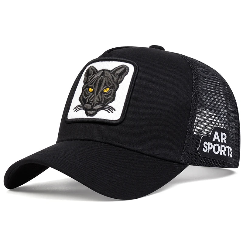 Modebaseballkasket med kattebroderi, sommerkasket i åndbart net, justerbar, hiphop-trucker-kasket, til mænd og kvinder, udendørs solkasket