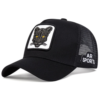 Modebaseballkasket med kattebroderi, sommerkasket i åndbart net, justerbar, hiphop-trucker-kasket, til mænd og kvinder, udendørs solkasket