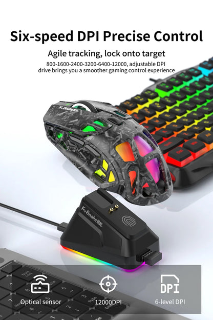 Lahka gaming miška Lenovo Tri-Mode z RGB polnilno postajo, 12000DPI, 2.4G/Bluetooth/žično, ergonomska miška za PC in prenosnik