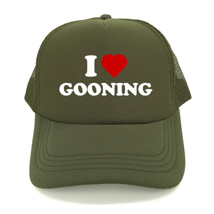 Sjove „I Love Gooning“-baseballkasketter – Cool sommerhat til mænd i netstof – Humoristisk truckerkasket – Unisex udendørs kasketter i netstof – MZ-080