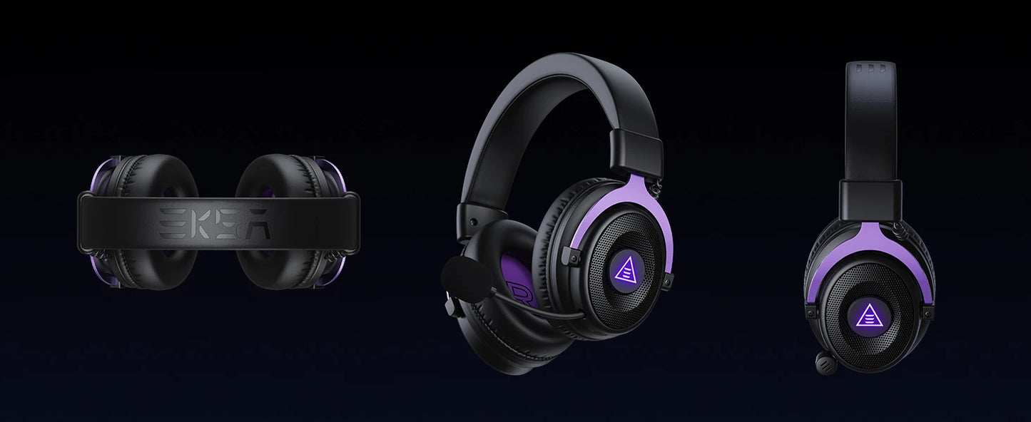 OneOdio EKSA E900 WT Wireless Gaming Headset Tri-Mode Bluetooth 5.3, 2.4GHz RGB Gaming Headset with Noise Cancelling Mic, 80H Battery for PC, PS5, PS4