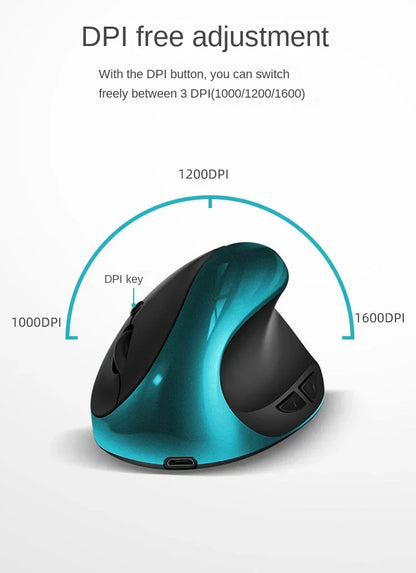 BTS-908 Ergonomic Wireless Vertical Mouse 2.4G USB Rechargeable Mouse with 1600 DPI Adjustable Sensitivity, 6 Buttons Computer Mouse