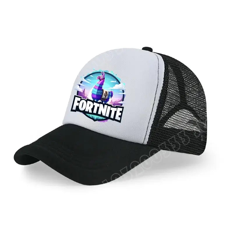 Детска бейзболна шапка Fortnite с принт в анимационен игрови стил, лятна дишаща мрежеста шапка с регулируема козирка, подарък за детски рожден ден