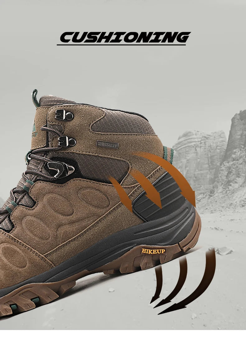 HIKEUP High-Top Men Hiking Boot Winter Outdoor Shoes Lace-Up Non-slip Sports Casual Trekking Boots Man Suede Warm Shoes