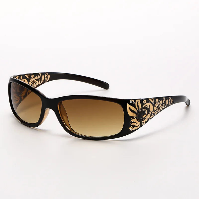 Fashion New Y2K Ladies Pattern Relief Square Small Frame Sunglasses Retro Style Elegant Summer Vacation Beach Glasses