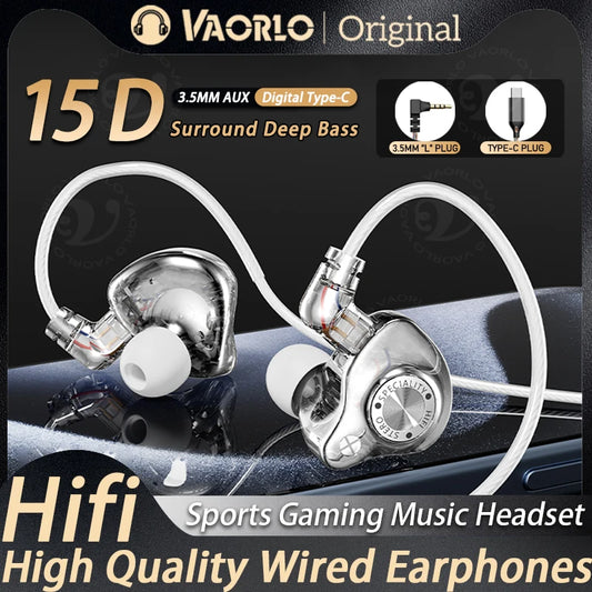 Original 15D Super Bass In-Ear Headphones with Mic – Type-C & 3.5mm AUX Wired Gaming Earphones, Noise Cancelling HiFi Deep Bass Headset for iPhone & Android