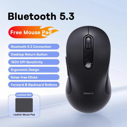 Baseus Wireless Mouse Bluetooth 5.3 Ergonomic Silent Mouse, 2.4GHz Rechargeable Office Mouse with 7 Buttons, Adjustable DPI for Laptop, MacBook, PC & Tablet