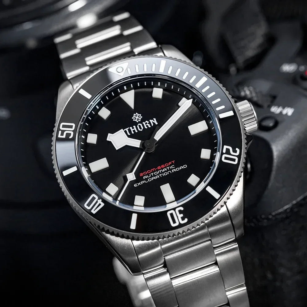 THORN 39mm Titanium Watch Men Homage Vintage PT5000 Movement Automatic Sapphire Crystal C3 Super Luminous 200M Waterproof Watch