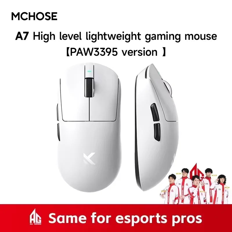 MCHOSE A7 V2 Ultra Wireless Gaming Mouse with PixArt 3950Ti Sensor, 8K Polling Rate, Lightweight Bluetooth & 2.4G RGB Gaming Mouse