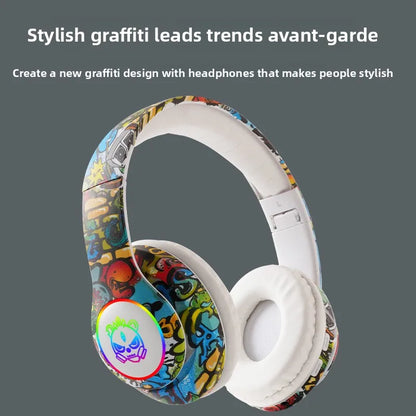 Auriculares gaming Bluetooth inalámbricos New Graffiti LX-8686 con micrófono, luz LED, compatibilidad con tarjeta TF, graves profundos y diseño circumaural para PC, gaming y niños