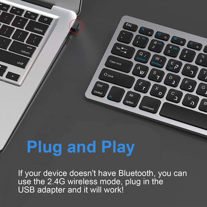 Ultraflache hebräische Bluetooth- & 2.4G-Dual-Mode-Tastatur, kabellose Israel-Tastatur mit geringer Geräuschentwicklung für iOS, iPad, Android-Tablets und Windows