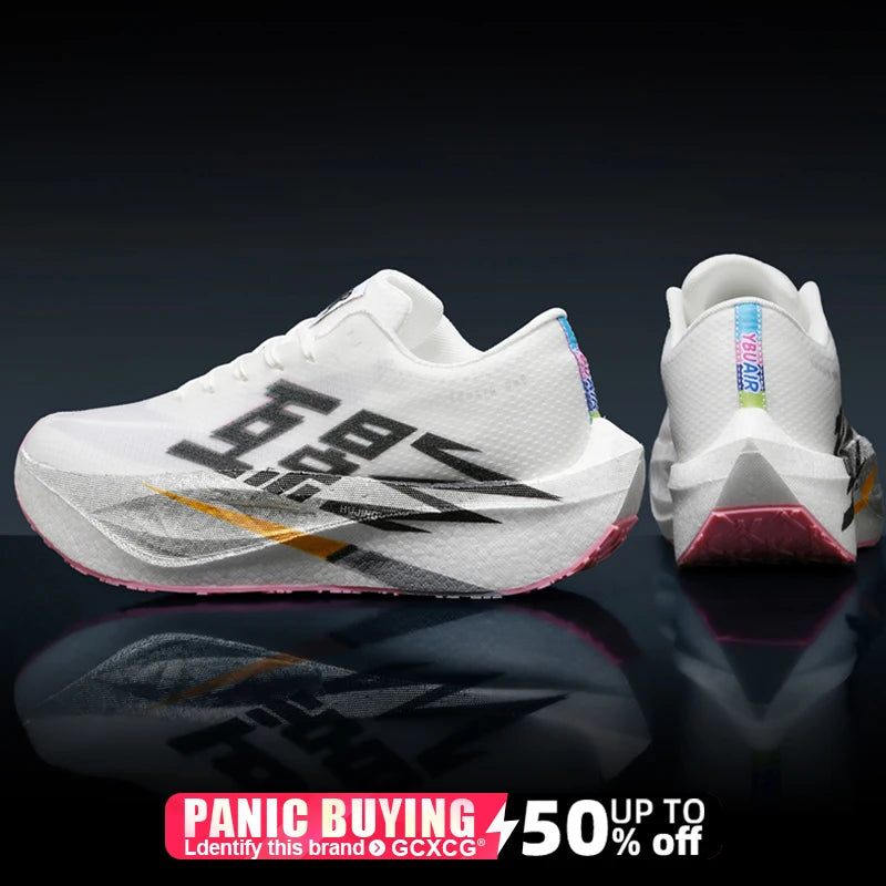 Chaussures de course pour homme, sportives, semelle en carbone, spécialisées, respirantes, légères, pour femme, confortables, athlétiques, antidérapantes, pour marathon