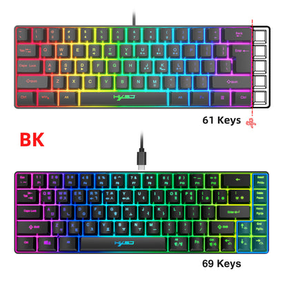 68-Tasten-Gaming-Tastatur, USB-kabelgebunden, tragbar, 20 RGB-Hintergrundbeleuchtungen, koreanische Tastatur für Windows-Laptops und Computer