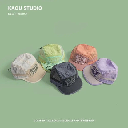 Baseballkappe mit weicher Krempe, schnell trocknend, Retro-Stil, 5-Panel, Sonnenschutz, atmungsaktiv, Freizeitkappe, Hip-Hop-Kappe, Mesh-Laufkappen