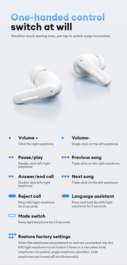 Lenovo LE209 Gaming Headset Wireless Bluetooth 6.0 Earbuds with ANC Noise Reduction, 35H Battery Life Sports Earphones, Waterproof Low Latency Gaming Headphones